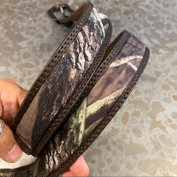 Camo Genuine Leather Belt Brown Size 42 Camouflage Brown Leaves Belt - Picture 2 of 8
